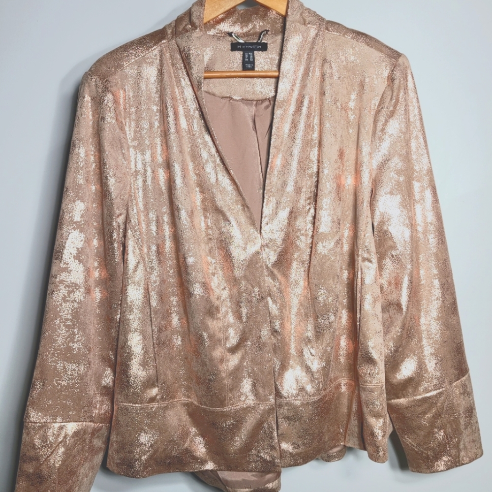 H by Halston Pink Metallic Faux Leather Lightweight Fashion Jacket